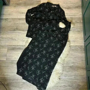 Vintage 00s black floral semi sheer long sleeve midi maxi skirt matching set